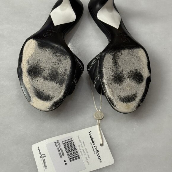 CHANEL CC LOGO LEATHER MULES SHOES HEELS BLACK - Picture 8 of 8